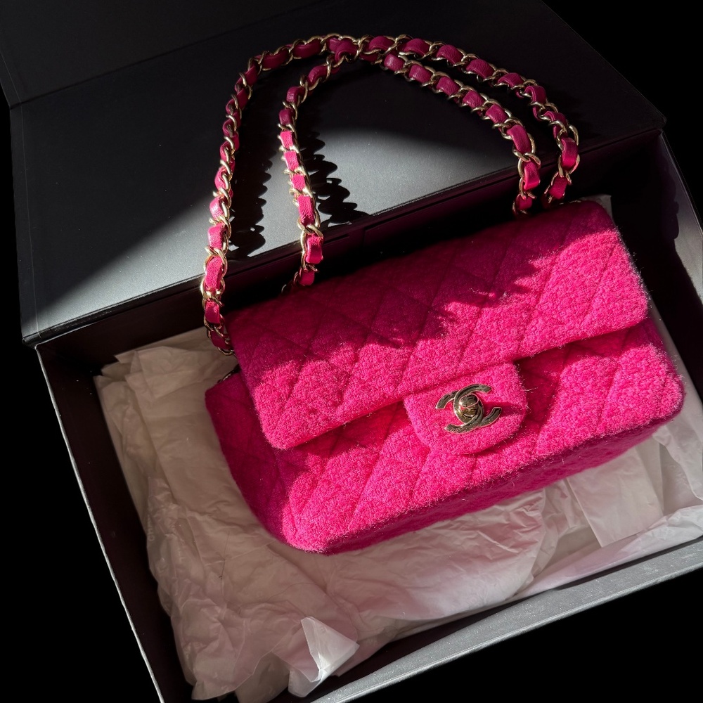 CHANEL Pre-Owned 2022 Mini Classic Tweed Double Flap Shoulder Bag — Full Set